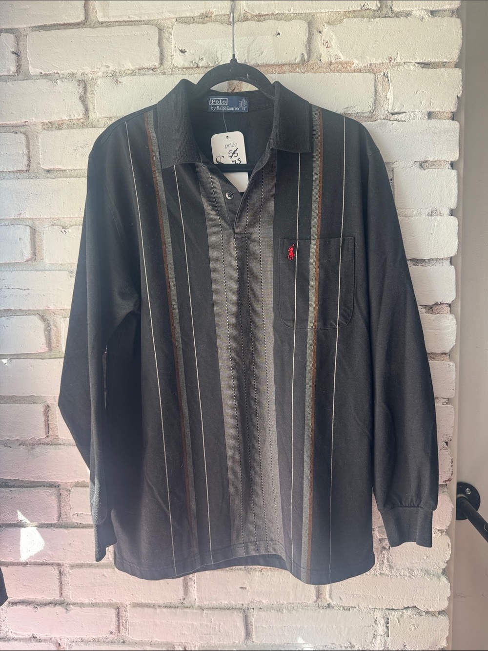 Polo by Ralph Lauren Black Long-Sleeve Vertical Stripe Polo
